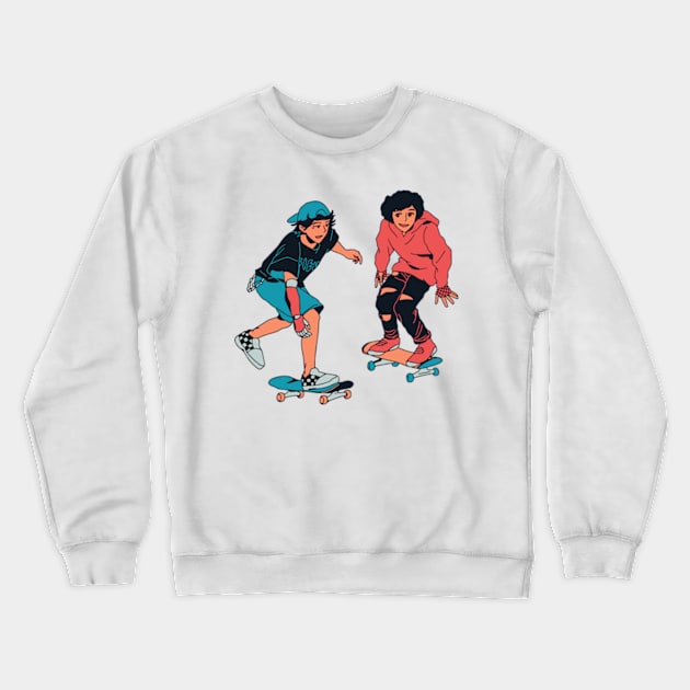 Two Guys on Skateboard Pop Urban Style Crewneck Sweatshirt by Retro Comic Books